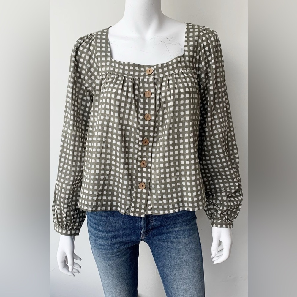 Emerson Fry Gray Checkered Blouse
